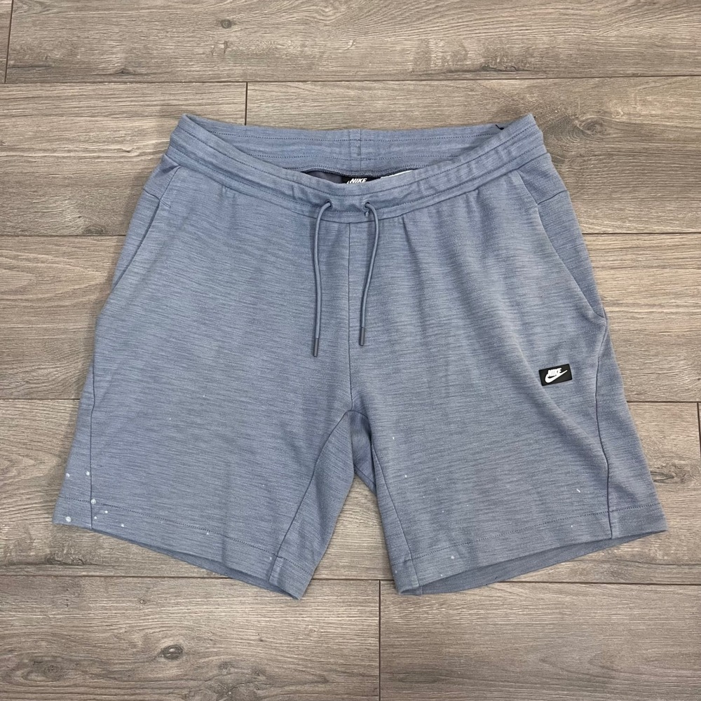 Nike Mens Sportswear Tech Knit Shorts Blue Gray Heather Drawstring Large